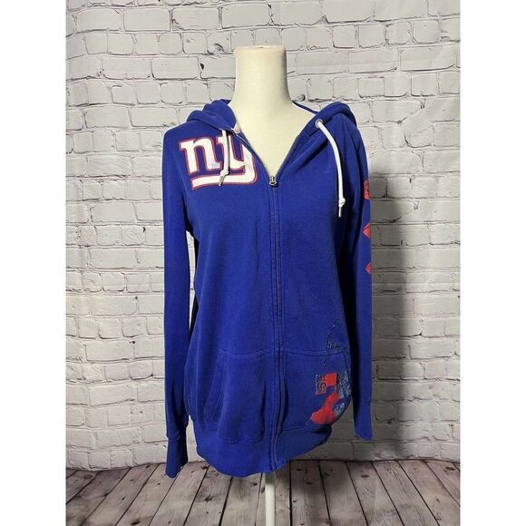 Victorias Secret Pink NFL NY Giants Blue Womens Jacket Small Hooded - Picture 1 of 10
